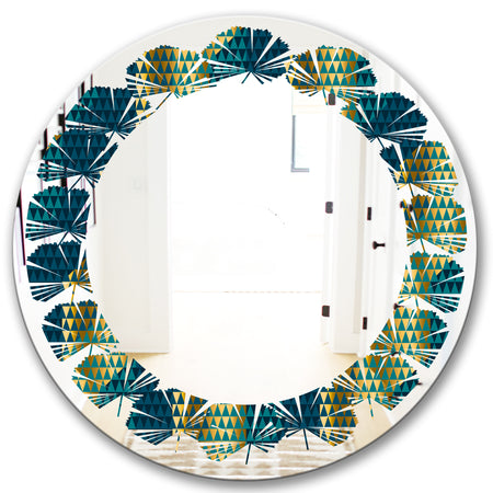 Retro Hexagon Pattern V - Modern Round or Oval Wall Mirror - Leaves