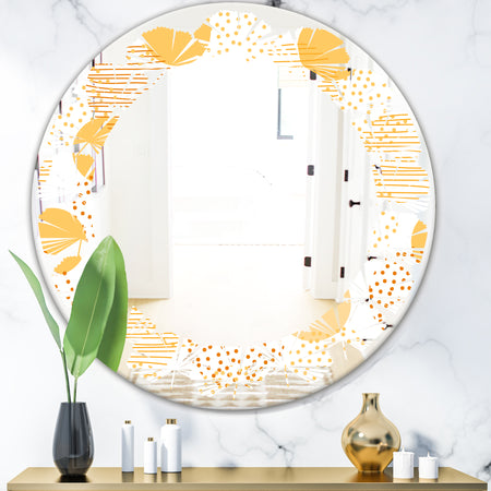 Circular Abstract Retro Geometric IX - Modern Round or Oval Wall Mirror - Leaves