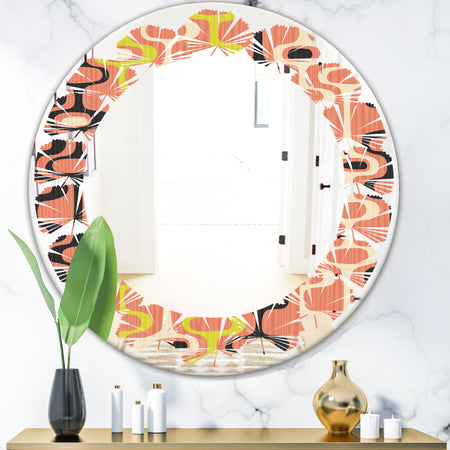 Retro Abstract Design XIII - Modern Round or Oval Wall Mirror - Leaves