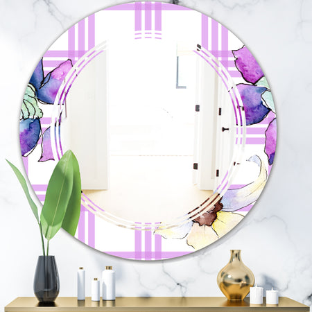 Floral Botanical Retro VII - Modern Round or Oval Wall Mirror - Triple C