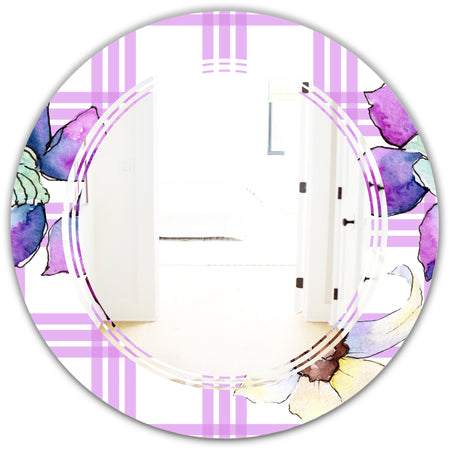 Floral Botanical Retro VII - Modern Round or Oval Wall Mirror - Triple C