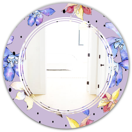 Floral Botanical Retro V - Modern Round or Oval Wall Mirror - Triple C