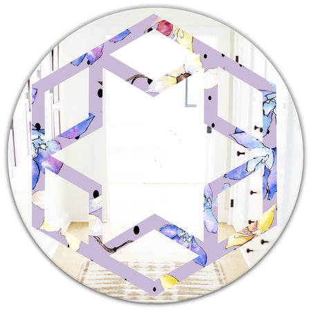 Floral Botanical Retro V - Modern Round or Oval Wall Mirror - Hexagon Star