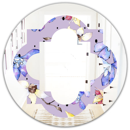 Floral Botanical Retro V - Modern Round or Oval Wall Mirror - Quatrefoil