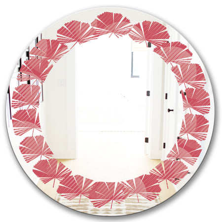 Coral Round Geometrical - Modern Round or Oval Wall Mirror - Leaves