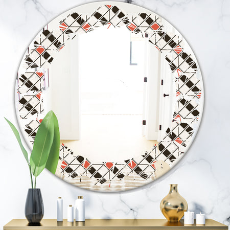 Abstract Design Retro Pattern IV - Modern Round or Oval Wall Mirror - Leaves
