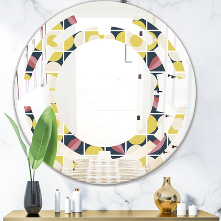 retro pattern in mosaic style - Modern Round or Oval Wall Mirror - Space