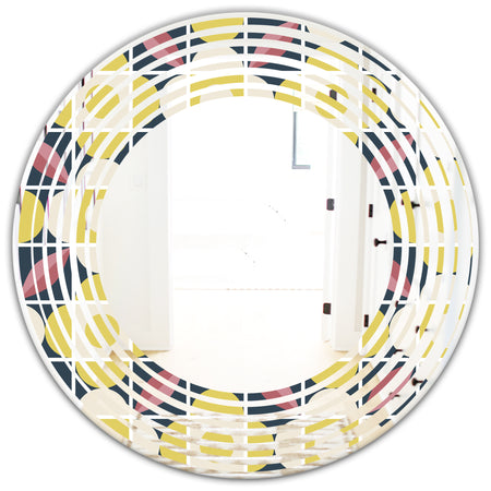 retro pattern in mosaic style - Modern Round or Oval Wall Mirror - Wave