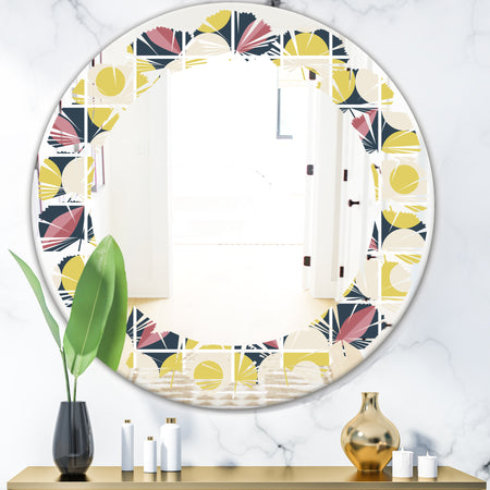 retro pattern in mosaic style - Modern Round or Oval Wall Mirror - Leaves