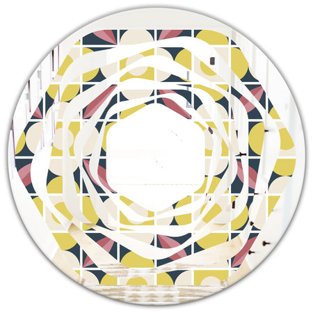 retro pattern in mosaic style - Modern Round or Oval Wall Mirror - Whirl