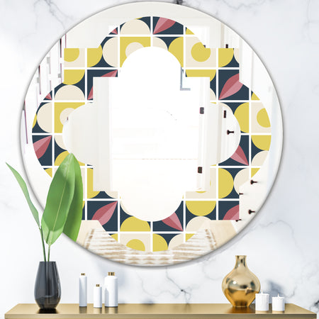 retro pattern in mosaic style - Modern Round or Oval Wall Mirror - Quatrefoil