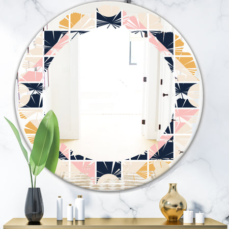 Geometrical Retro Design I - Modern Round or Oval Wall Mirror - Leaves