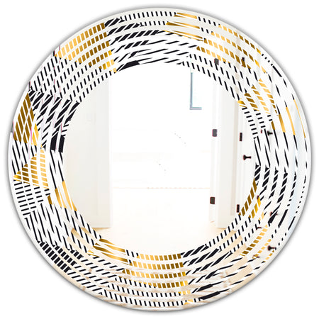Retro Luxury Waves In Gold and Blue VI - Modern Round or Oval Wall Mirror - Wave