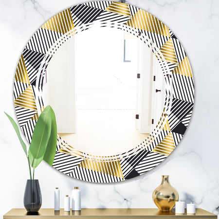 Retro Luxury Waves In Gold and Blue VI - Modern Round or Oval Wall Mirror - Triple C