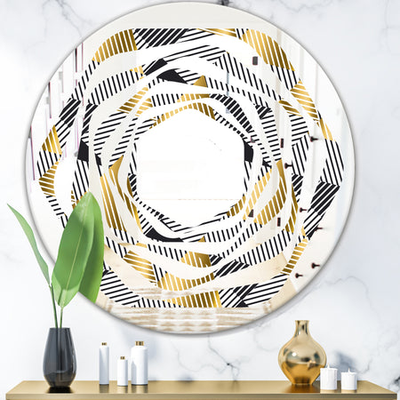Retro Luxury Waves In Gold and Blue VI - Modern Round or Oval Wall Mirror - Whirl