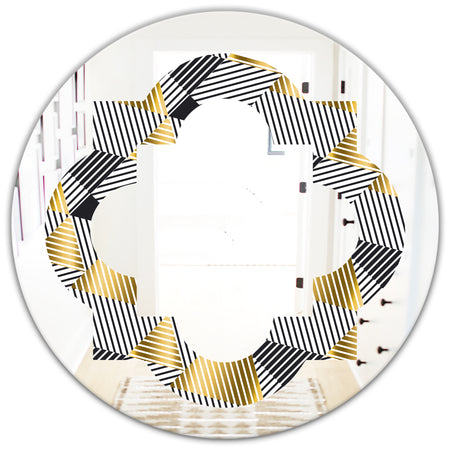 Retro Luxury Waves In Gold and Blue VI - Modern Round or Oval Wall Mirror - Quatrefoil