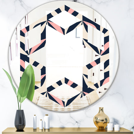 Floral Retro Botanical Pattern III - Modern Round or Oval Wall Mirror - Hexagon Star