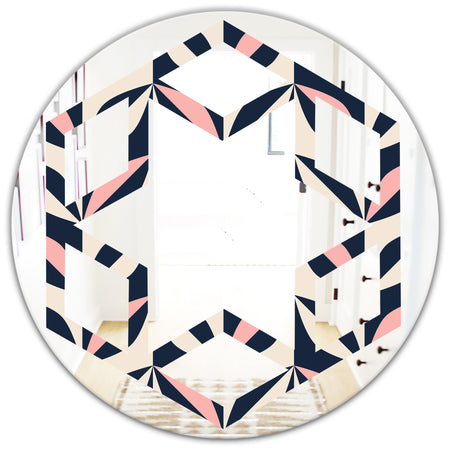 Floral Retro Botanical Pattern III - Modern Round or Oval Wall Mirror - Hexagon Star