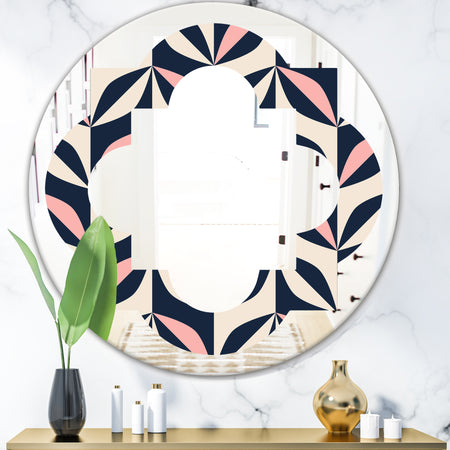 Floral Retro Botanical Pattern III - Modern Round or Oval Wall Mirror - Quatrefoil