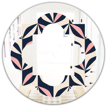 Floral Retro Botanical Pattern III - Modern Round or Oval Wall Mirror - Quatrefoil