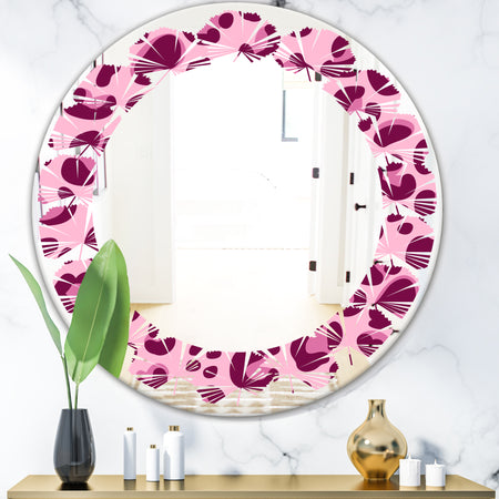 Pink Leopard Pattern - Modern Round or Oval Wall Mirror - Leaves