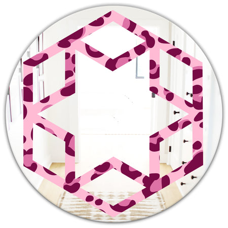 Pink Leopard Pattern - Modern Round or Oval Wall Mirror - Hexagon Star