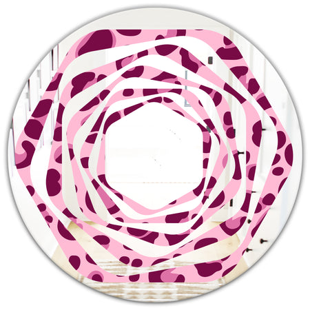 Pink Leopard Pattern - Modern Round or Oval Wall Mirror - Whirl