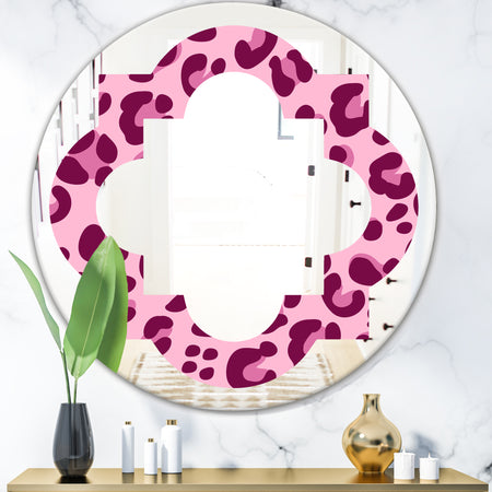 Pink Leopard Pattern - Modern Round or Oval Wall Mirror - Quatrefoil