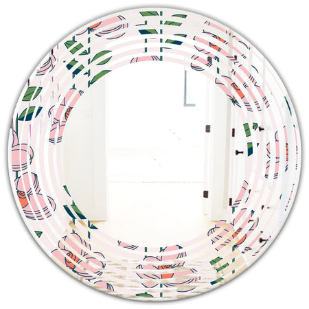 Floral Botanical Retro XII - Cottage Round or Oval Wall Mirror - Wave