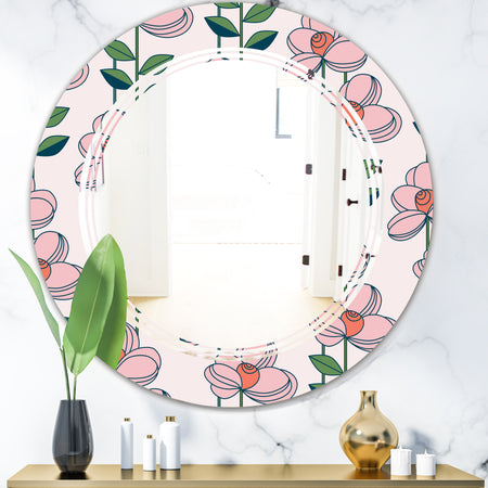 Floral Botanical Retro XII - Cottage Round or Oval Wall Mirror - Triple C