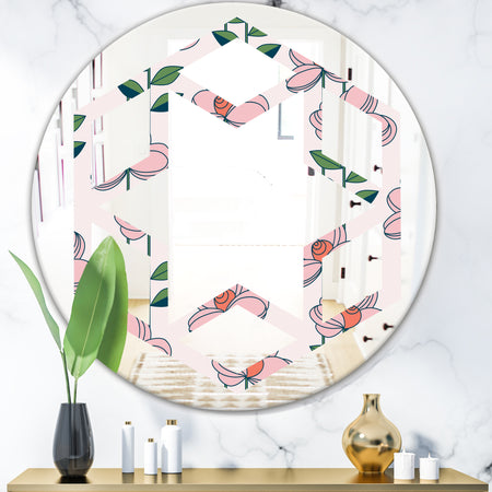 Floral Botanical Retro XII - Cottage Round or Oval Wall Mirror - Hexagon Star