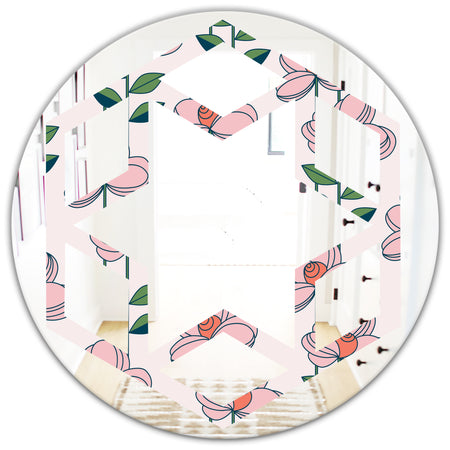 Floral Botanical Retro XII - Cottage Round or Oval Wall Mirror - Hexagon Star