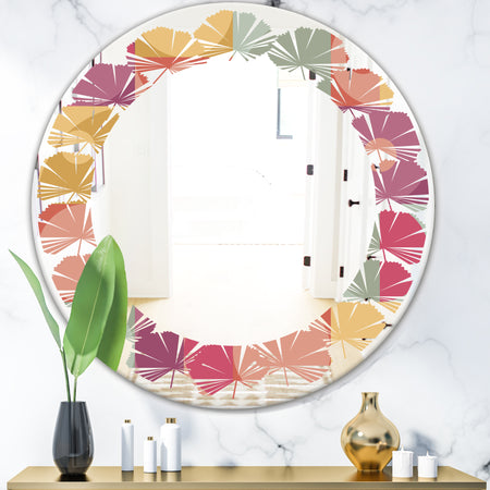 Geometric Retro Minimal I - Modern Round or Oval Wall Mirror - Leaves