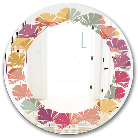 Geometric Retro Minimal I - Modern Round or Oval Wall Mirror - Leaves