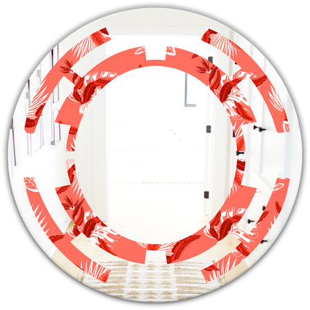 Coral Flowers Of Bird Of Paradise - Modern Round or Oval Wall Mirror - Space