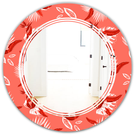 Coral Flowers Of Bird Of Paradise - Modern Round or Oval Wall Mirror - Triple C