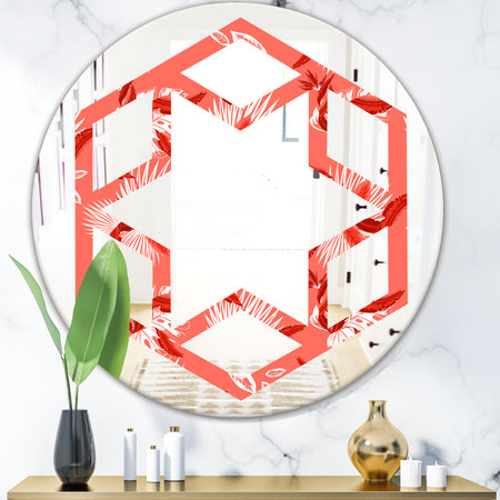 Coral Flowers Of Bird Of Paradise - Modern Round or Oval Wall Mirror - Hexagon Star