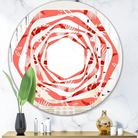 Coral Flowers Of Bird Of Paradise - Modern Round or Oval Wall Mirror - Whirl