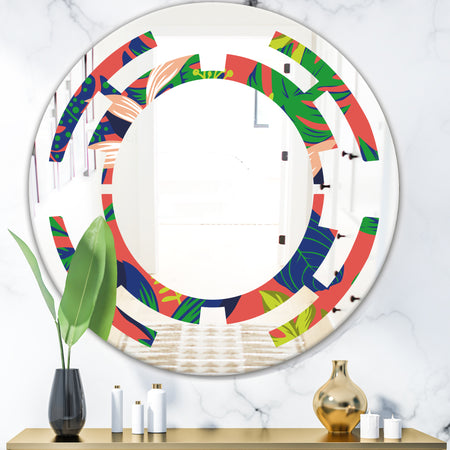 Retro Tropical Leaves I - Modern Round or Oval Wall Mirror - Space