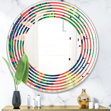 Retro Tropical Leaves I - Modern Round or Oval Wall Mirror - Wave