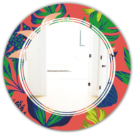Retro Tropical Leaves I - Modern Round or Oval Wall Mirror - Triple C