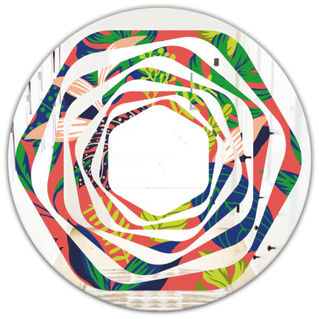 Retro Tropical Leaves I - Modern Round or Oval Wall Mirror - Whirl