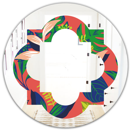 Retro Tropical Leaves I - Modern Round or Oval Wall Mirror - Quatrefoil