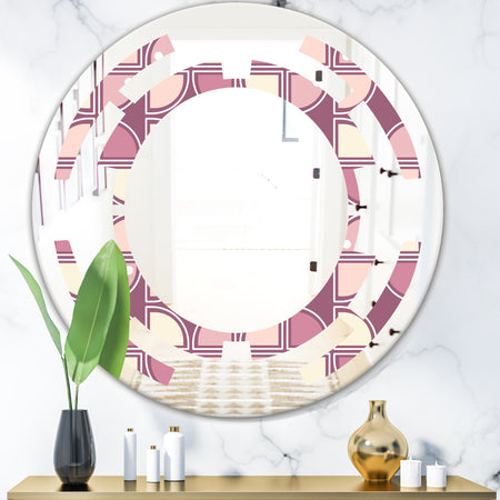 Retro Purple Pink Desing - Modern Round or Oval Wall Mirror - Space