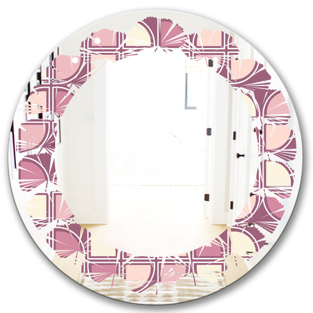 Retro Purple Pink Desing - Modern Round or Oval Wall Mirror - Leaves