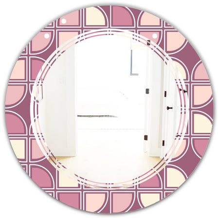 Retro Purple Pink Desing - Modern Round or Oval Wall Mirror - Triple C
