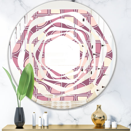 Retro Purple Pink Desing - Modern Round or Oval Wall Mirror - Whirl