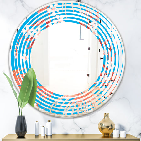 Tropical Retro Foliage Coral II - Cottage Round or Oval Wall Mirror - Wave