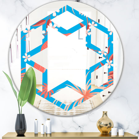Tropical Retro Foliage Coral II - Cottage Round or Oval Wall Mirror - Hexagon Star