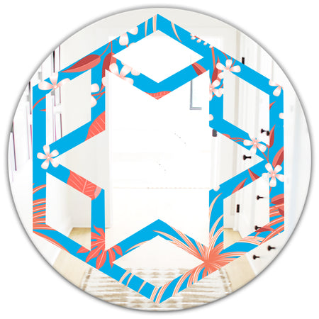 Tropical Retro Foliage Coral II - Cottage Round or Oval Wall Mirror - Hexagon Star